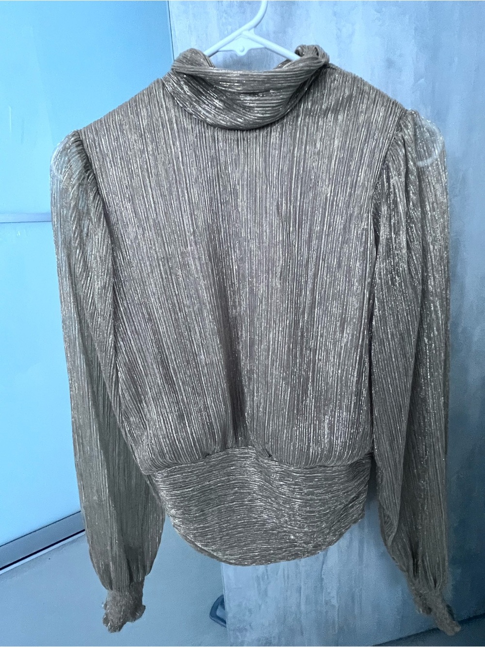 Bailey 44 Metallic Gold High Neck Pleated Smocked Blouse